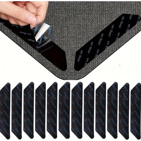 Lot de 12 rubans adhésifs antidérapants double face pour tapis en bois dur et carrelage, ruban adhésif réutilisable pour tapis pour éviter de glisser (1/5)