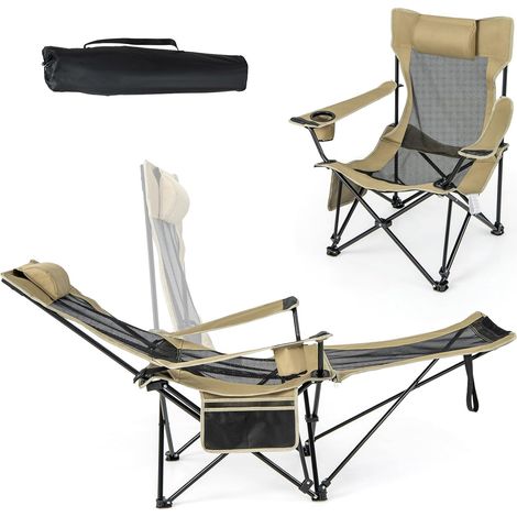 Costway – Chaise de camping pliable avec repose-pieds amovible – Dossier réglable 110°-135° – Tissu Oxford respirant – Charge 150 kg – Poche latérale et porte-gobelet (1/5)
