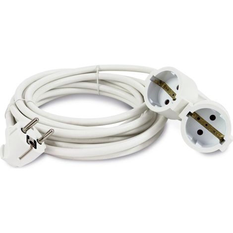 Rallonge avec terre REV double prise, 5 m, blanc
