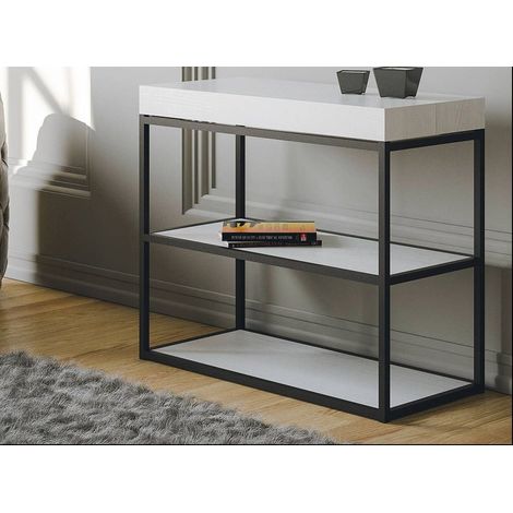 Console extensible frêne blanc et pieds métal anthracite 14 personnes 40 à 300 cm Pacey (1/5)