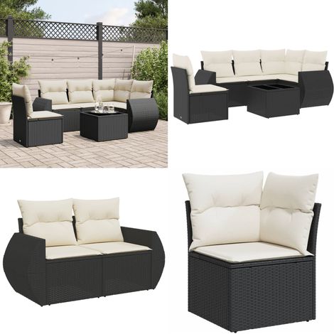 6-tlg. Garten-Sofagarnitur mit Kissen Schwarz Poly Rattan - Gartenmöbel - Outdoor Möbel - Rattan Gartenmöbel - PE-Rattan - Esstisch Set - Home & Living (1/5)