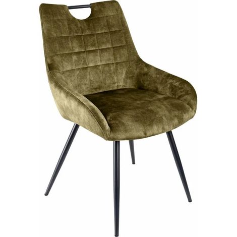 Chaise capitonnée velours vert kaki pieds métal – BRANDY 2 (1/5)