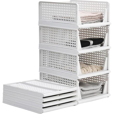 Organisateur de rangement, design pliable, paniers empilables, PL Blanc (1/2)
