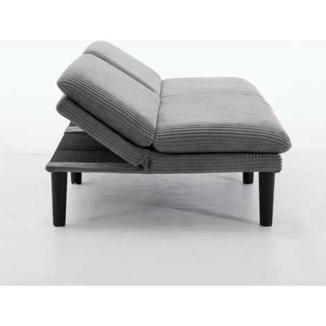 Canapé 2 places à triple réglage (106-140-180°) – Gris – Pieds ronds en plastique noir, revêtement en velours côtelé, sommier à lattes en bois canapé de détente idéal pour salon et home cinéma. (1/5)