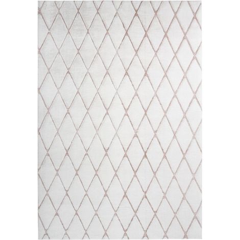 Tapis Shaggy Géométrique "Vivica" Blanc & Rose 80 x 150 cm (1/4)
