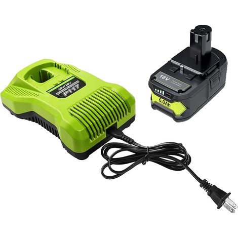 Batterie, capacité 6Ah, 18V Lithium-Ion, compatible avec Ryobi, 1 batterie 1 chargeur (1/2)