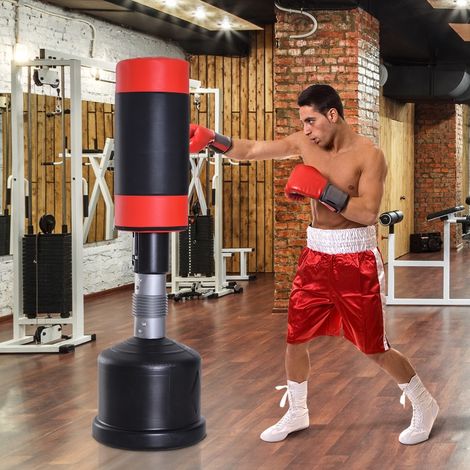 Sac de frappe autoportant réglable en hauteur avec mécanisme à ressort – sac de boxe freestanding pour entraînement, rouge (1/4)