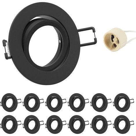 12x Spot Encastrable GU10 Aluminium, Orientables Noir Support Spot Encastrable Cadre De Montage Avec Douille GU10, Rond Spot de Plafond 68mm extra plat Pour LED, Trou de montage ø60-75mm (1/5)