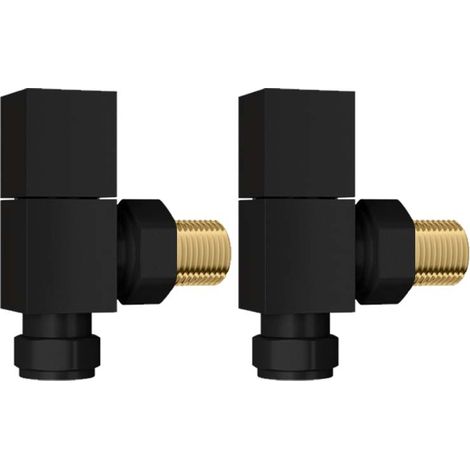 Modern Square Angled Radiator Valves Heated Towel Rail Rad Pair Matt Black 15mm