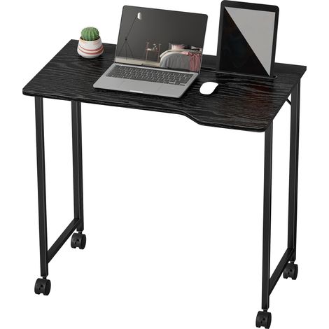 Bureau Pliable 80 x 52 cm, Bureau Ordinateur sur Roulettes avec Fente d'Appareil, Montage Facile, Noir, fitness à domicile, entraînement maison (1/5)