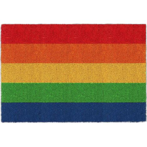 Relaxdays Felpudo Entrada Coco, Arcoíris, 60x40 cm, Alfombrilla Puerta Antideslizante, Interior y Exterior, Multicolor