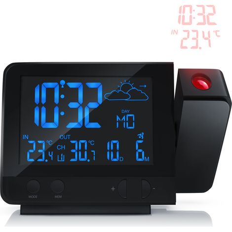 BEARWARE Wetterstation mit Außensensor, Funkwetterstation, Projektionsanzeige DCF-Funkuhr, Wettervorhersage (1/5)