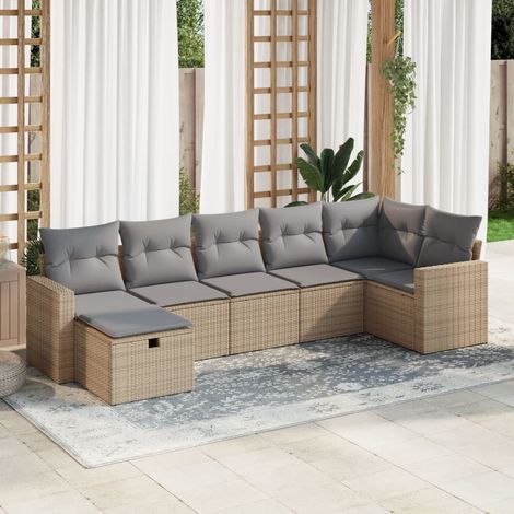 Maison Exclusive - 7-tlg. Garten-Sofagarnitur mit Kissen Beige Po (1/5)