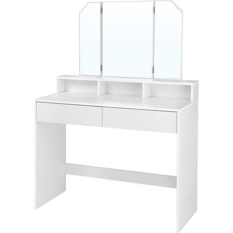Tocador con espejo plegable mesa de maquillaje con 2 cajones y 3 compartimentos estilo moderno blanco 120002325 (1/2)