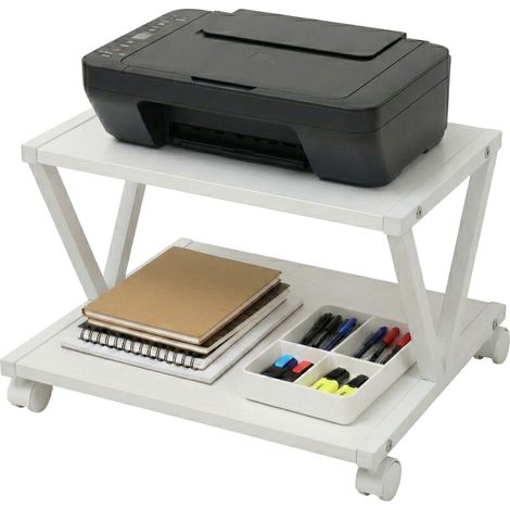Relaxdays printer trolley with castors, 2 tiers, HxWxD: 28 x 44 x 28 cm, office, MDF & metal, white
