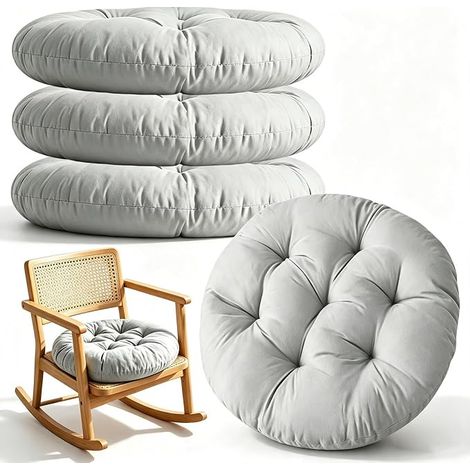 Galette de Chaise Rond 40 cm Lot de 4, Coussin d'Assise Rond pour Chaise, Coussins de Chaise Confortables et Lavables, Coussin de Siège pour Cuisine, Salle à Manger, Bureau, Balcon, Jardin, Gris (1/5)