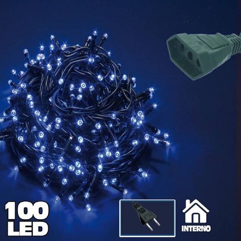 TrAdE Shop Traesio - Catena Luminosa 100 Luci Led Lucciole Blu Prolungabile Uso Interno 5 Metri -
