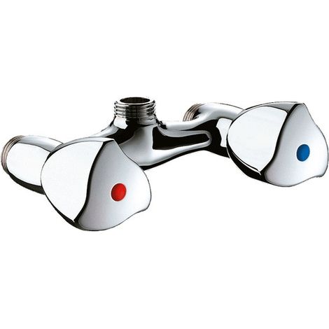 Delabie – Mitigeur de douche entraxe 80mm – Corps en laiton chromé – Têtes à clapet Long-Life – Commande séparée eau chaude/froide