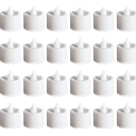 Lot de 24 bougies chauffe-plat sans flamme, lumière blanc chaud, LED à piles, pour décoration de chambre ou de mariage (blanc). (1/5)