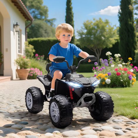 Quad eléctrico de 24 V para niños, ATV eléctrico, doble motor, faros, puerto USB y MP3, 109 x 68,5 x 76 cm, negro.