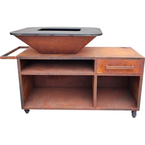 Barbacoa grande con mueble y plancha acero Marron