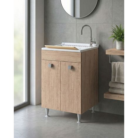 Mobile lavatoio Miriam - Con 2 anta e lavatoio - Contenitore salvaspazio per bagno e lavanderia - Virginia - 60 x 89 x 61 cm (1/3)