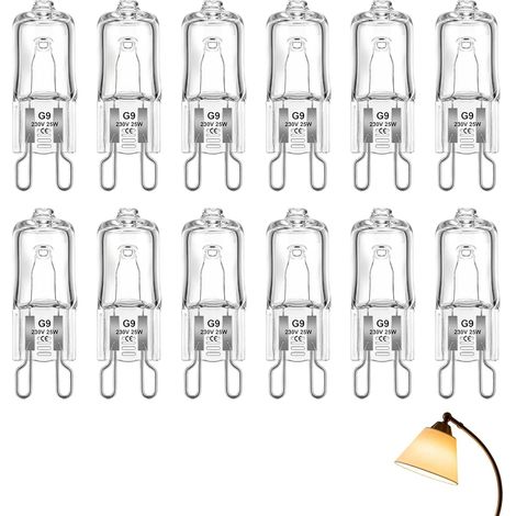 Lampadine alogene G9 da 25W (confezione da 12), 300 lumen, 230V, dimmerabili 10-100%, bianco caldo 2700K, CRI 99, lunga durata 2500h, ideali per forni, illuminazione decorativa, plafoniere e lampade a (1/5)