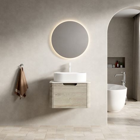 Meuble vasque suspendu 60x46x49 cm en céramique beige, avec rangement salle de bains FloraGrace (1/5)