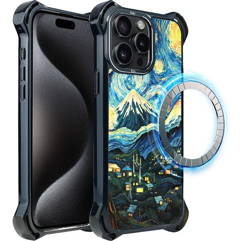 Custodia per iPhone 15 Pro, Ibizu DropGuard Ultra con MagSafe, Van Gogh, Notte stellata (1/5)