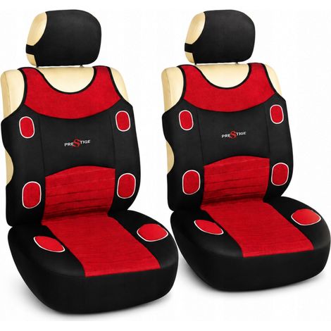 Set di coprisedili universali per auto, colore rosso, marca PRESTIGE, 2 pezzi (1/5)