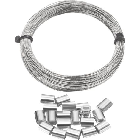 Kit De Câble En Acier Inoxydable 304 50FT (15M) Long 1/64" (0.5mm) Dia 7x7 Strand Core Avec 20pcs Manchons À Boucle Pour Système De Balustrade Kit De suspendu Clôture De Jardin (1/5)