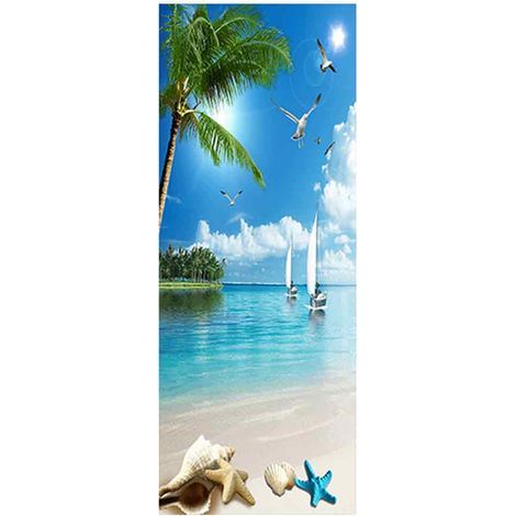 Adesivo per porta, poster con vista mare, carta da parati per porta, effetto trompe-l'œil per soggiorno, camera da letto, decorazione per la casa, adesivo da parete (1/5)