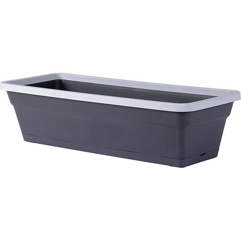 EDA – Jardinière en polypropylène gris 50.8 x 20.3 x 15.2 cm – Volume 10.5 L – Résistante au gel et aux UV – Support invisible et plateau inclus