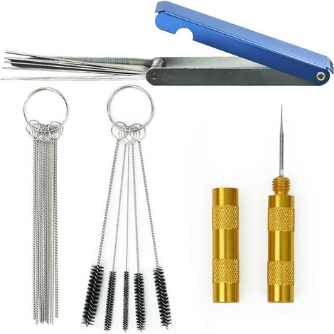 Carburetor Cleaning Kit with 13 Wires, 10 Needles, 5 Brushes and a Pick Tool for Motorcycles, ATV, Soldering Stations and Mowers (Gold)