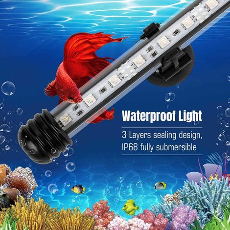 Éclairage LED pour Aquarium Étanche Lampe Submersible RGB avec Télécommande pour Décoration de Bassin Poisson Plante Tube Lumineux Changeant de Couleur