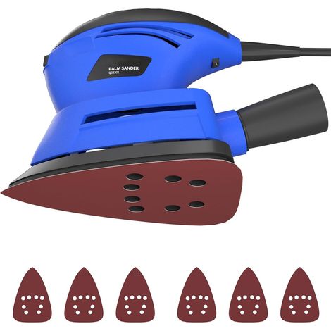 Ponceuse de détail électrique, ponceuse à paume 130W, avec dépoussiéreur, 6 feuilles de papier de verre, puissance de 2 mètres, 12000 tr / min, adaptée à la décoration de la maison et aux meubles (1/5)
