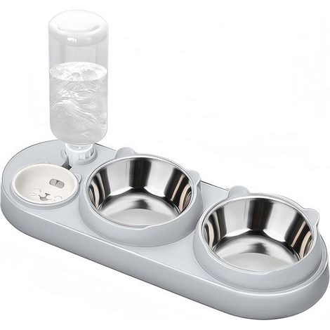 Set 3-en-1 pour chat – Gamelles acier inoxydable – Distributeur d'eau – Petits chiens moyens (1/5)