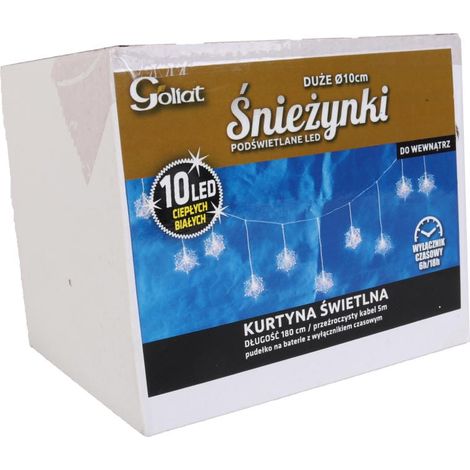 Tenda luminosa a LED bianca a forma di fiocco di neve, alimentata a batteria e con timer. (1/3)