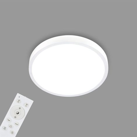 Plafonnier LED RGBW, Plafonnier LED à intensité variable, couleurs de lumière variées, blanc neutre, lampe à poser, télécommande, blanc, Ø380x50 mm (1/5)