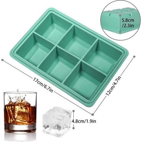3 Bacs à glaçons XXL, 18 Compartiments, Silicone sans BPA, Couvercle empilable, Pour whisky et cocktails