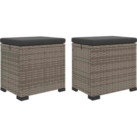 Garden Footstool with Cushion 2 pcs Grey Poly Rattan vidaXL