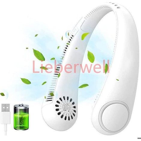 3 Adjustable LIEBERWELL Portable USB Neck Fan, Speeds, 4800mAh Rechargeable, Silent Bladeless Design, 82 Air Outlets, White, for Travel and Outdoor (1/5)