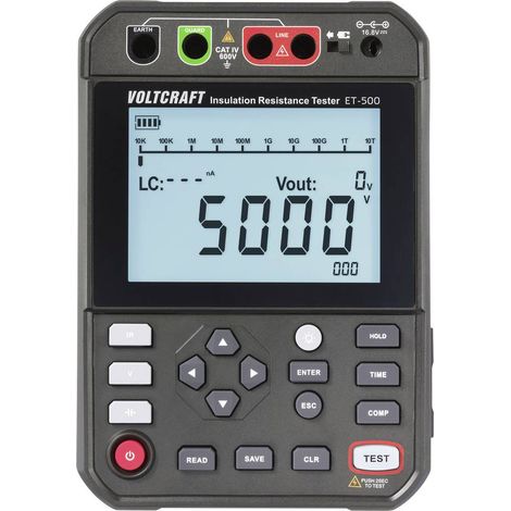 VOLTCRAFT ET-500 Misuratore di isolamento 250 V, 500 V, 1000 V, 2500 V, 5000 V 5.0 TΩ (1/5)