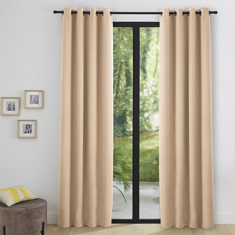 Lot de 2 rideaux occultant thermique beige 140 x 260 cm (1/5)