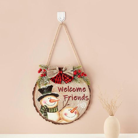 Décoration de Noël en bois : pendentif bonhomme de neige et nœud papillon, à suspendre. Panneau en bois. (1/4)