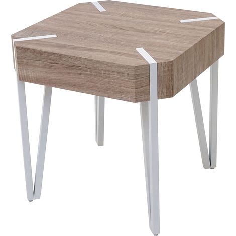 [NON UTILIZZATO] Tavolino salotto divano elegante Kos T574 legno di pioppo rivestito 50x50x52cm colore rovere chiaro (1/5)