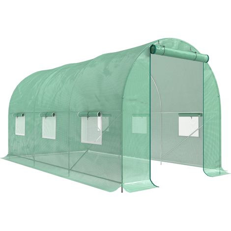 Serre tunnel jardin 4,5L x 2l x 2H m, chassis tubulaire acier galvanisé renforcé 1,8 cm, 6 lucarnes et 1 porte (1/5)