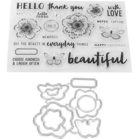 Kit de Tampons Transparents Fleur et Papillon, Gabarit de Gravure et Découpe, Set de Matrices pour Scrapbooking DIY, Créations Manuelles (1/5)