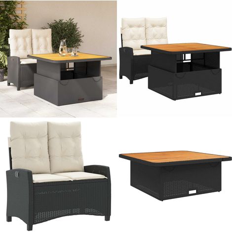 Ensemble à manger de jardin coussins 2pcs noir résine tressée - Banc de jardin - Table de jardin (1/5)