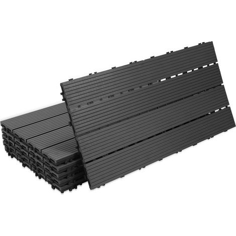 SWANEW Piastrella per terrazza Piastrelle per giardino ad incastro Rivestimento Piastrelle ad incastro in legno composito WPC 60x30 antracite 42pz